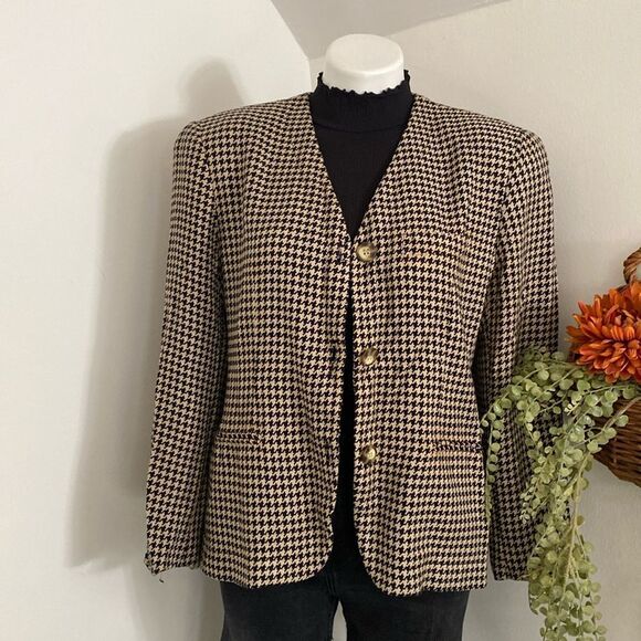 Vintage Houndstooth Blazer with Gold Buttons - Picture 1 of 4